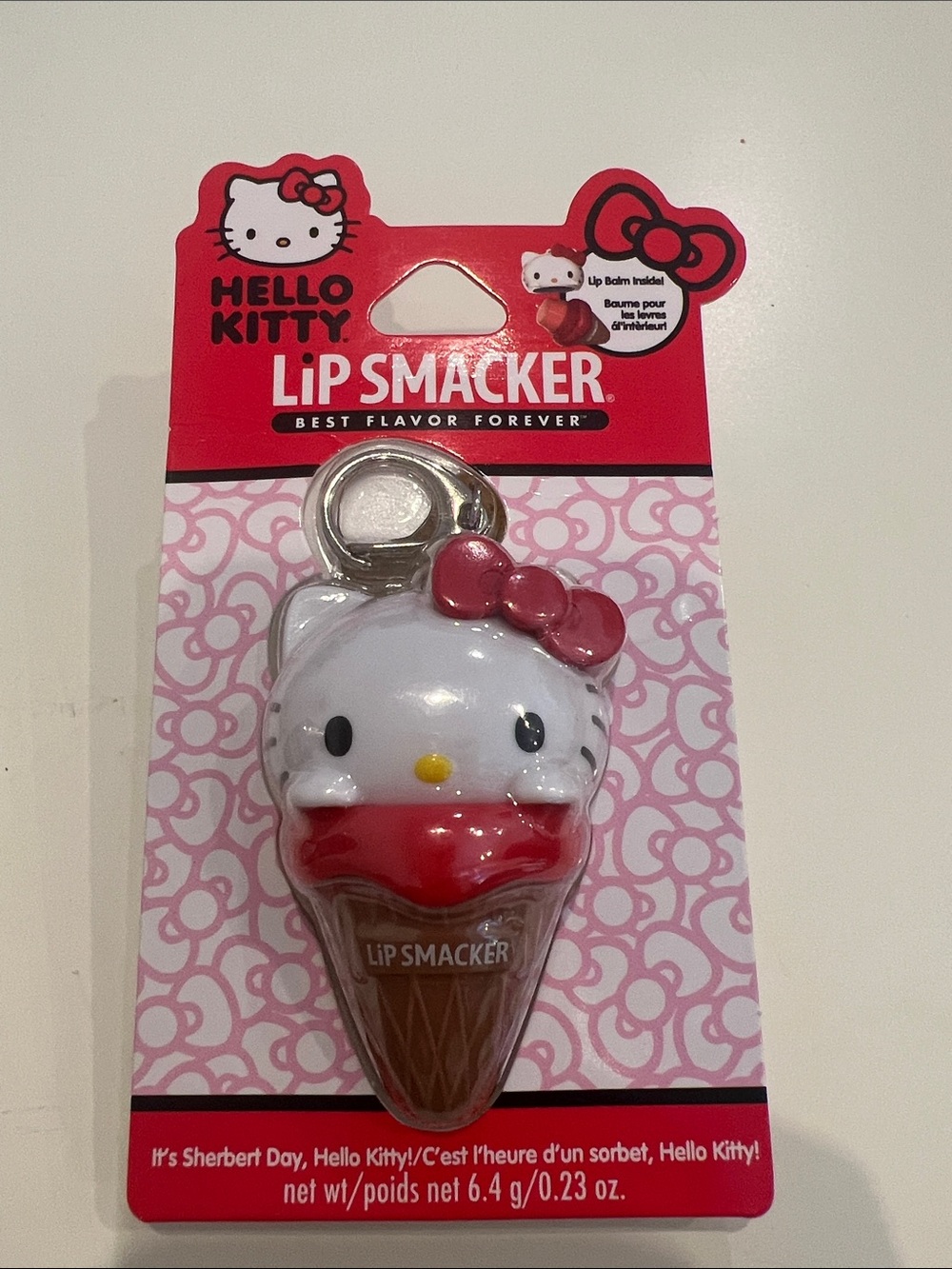 Hello Kitty Lip Balm Keychain - White & Red